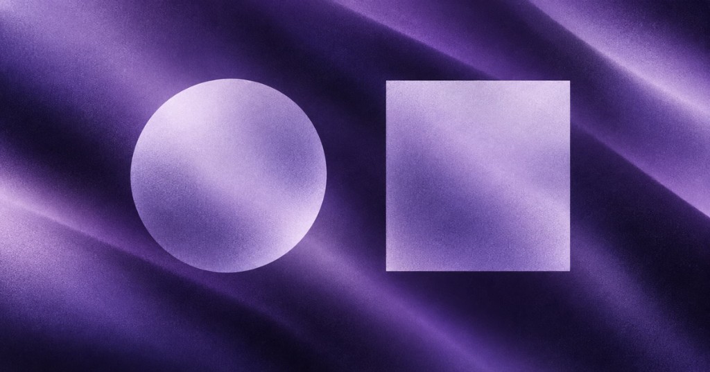 Purple abstract header with a circle beside a square