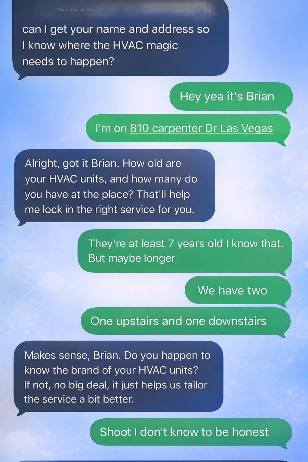 Example SMS conversation between a Myna agent and a lead